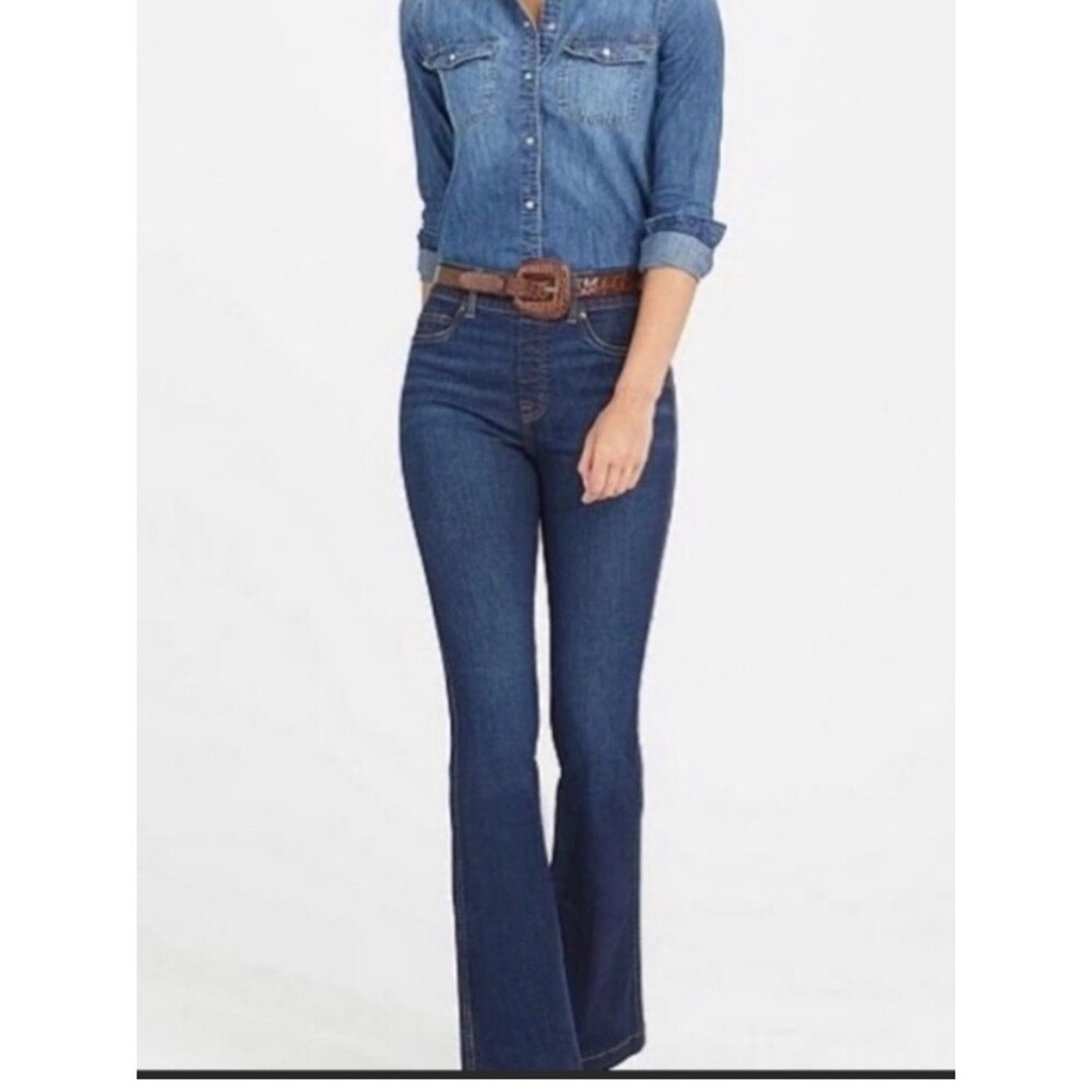 SPANX High-Rise Flare Jeans - Dark Indigo - Pull-on Easy Waist - Small - NWT